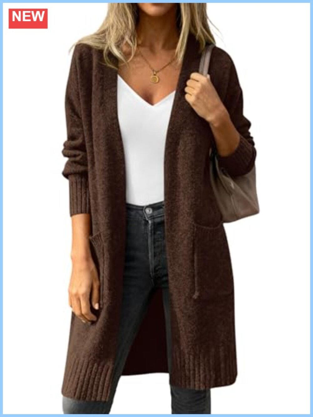 Oversized Open Front Long Knit Cardigan with Pockets